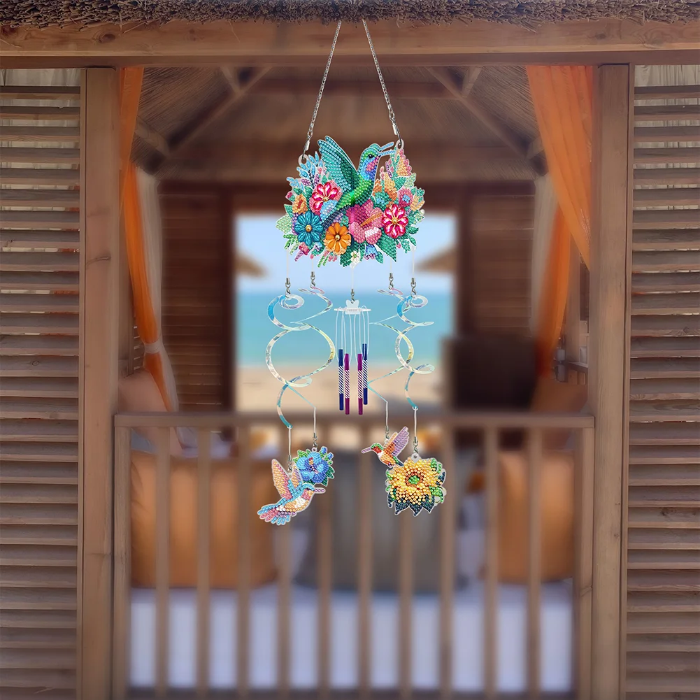 DIY Flower Hummingbird Double Sided Diamond Painting Wind Chime for Window Decor