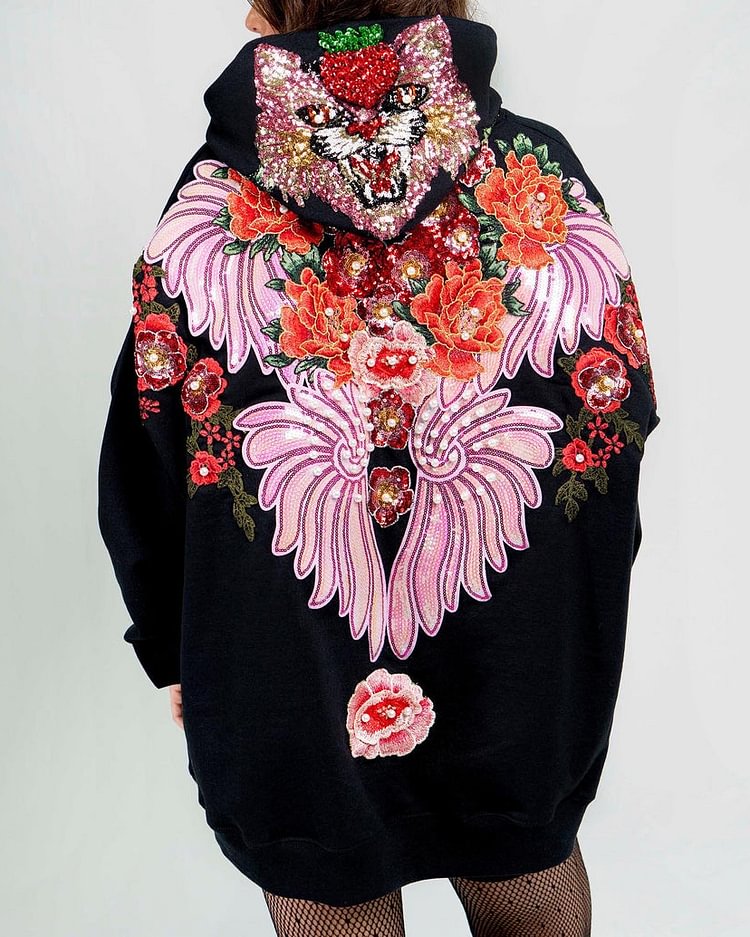 Embroidery Sequins Patches Sweatshirt