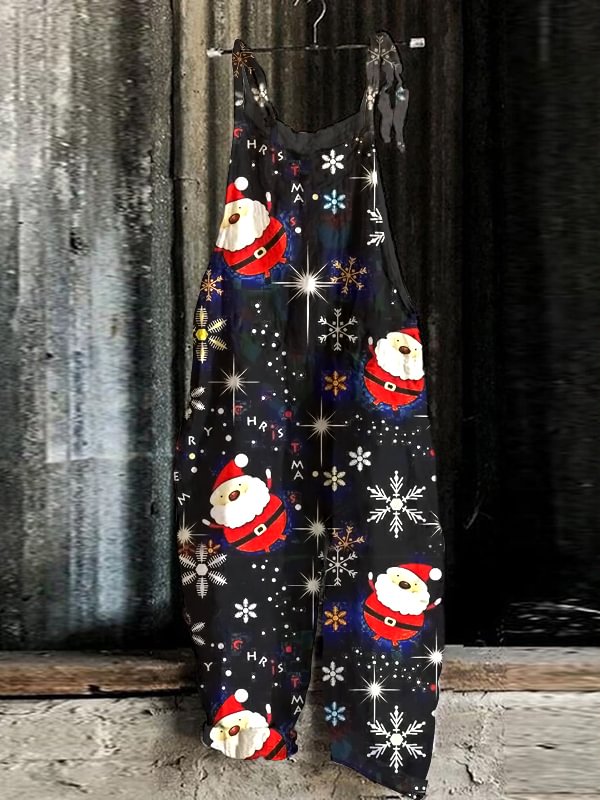 Ladies Christmas Snowman Print Casual Jumpsuit