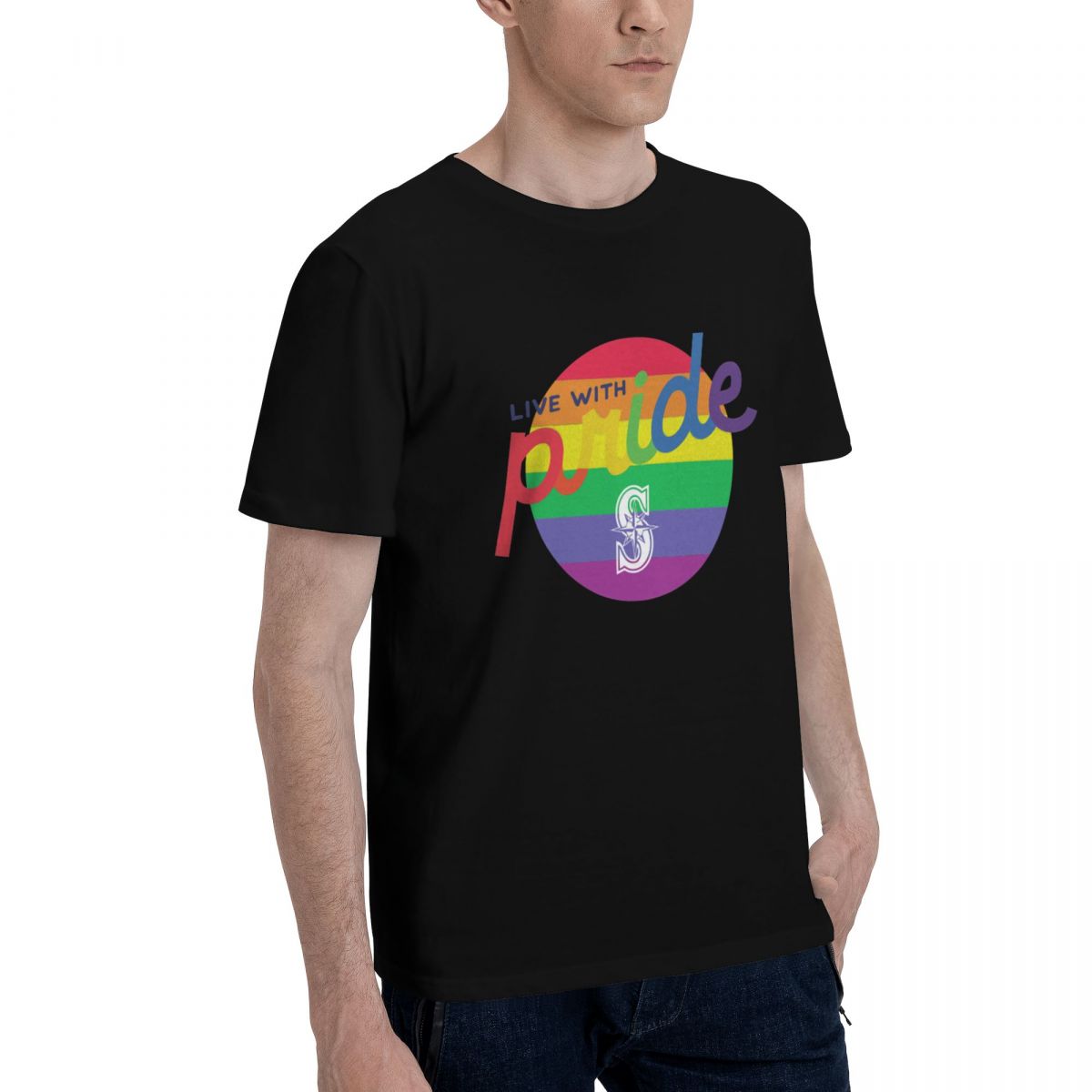 Seattle Mariners Round LGBT Lettering Cotton Men's T-Shirt