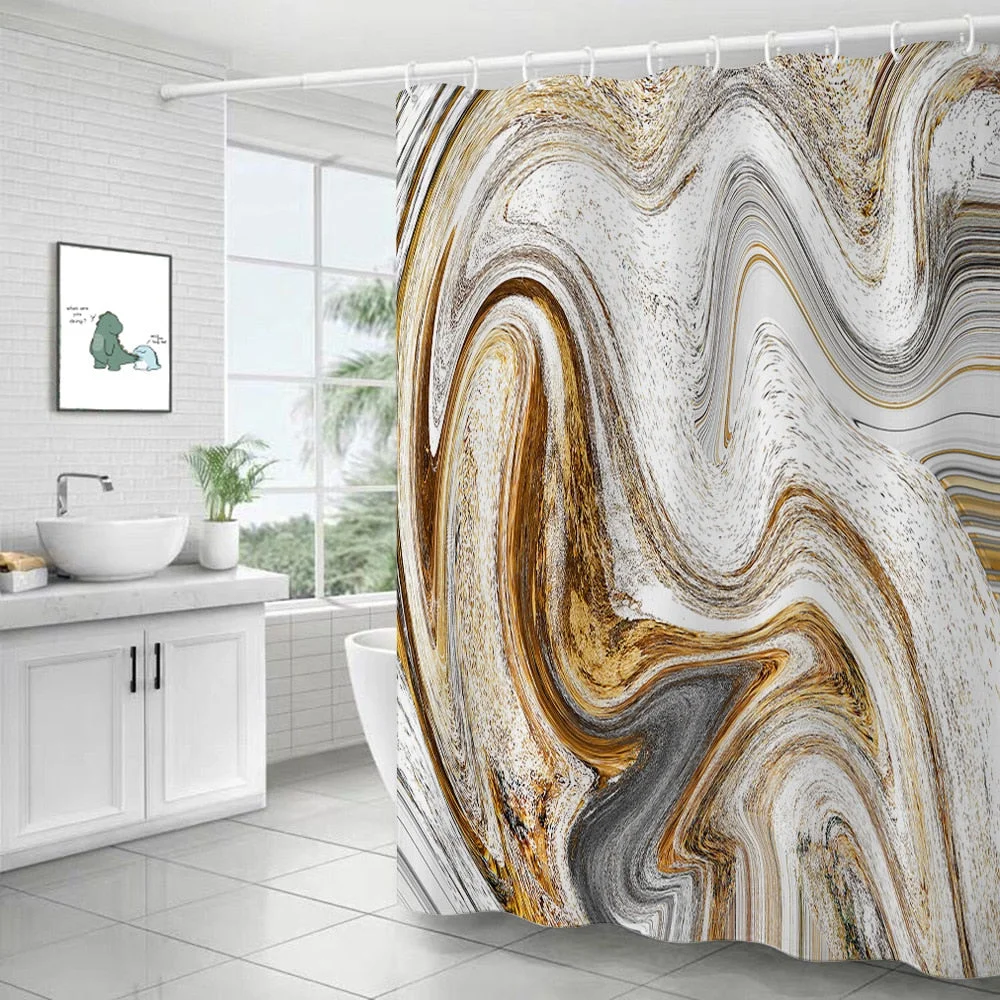 Polyester Abstract Marble Shower Curtain 3D Stripe Printing Colorful Bathroom Curtains Waterproof Fabric Bath Curtain Decor
