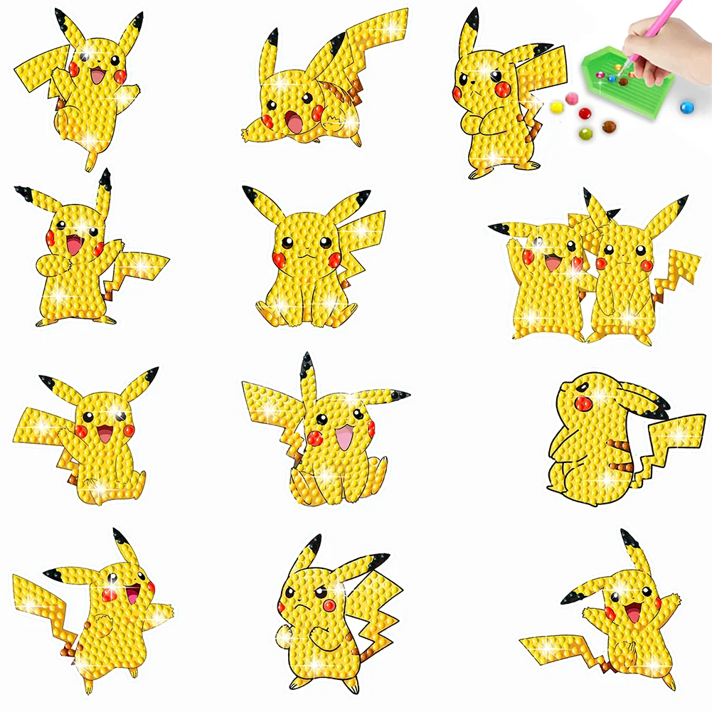 12pcs Pikachu Diamond Painting Sticker Crystal Diamond Sticker for Boys Girls
