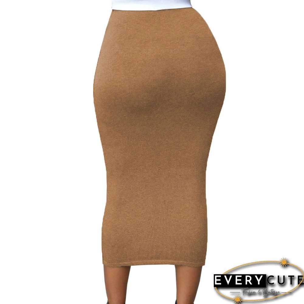 Light Brown High-waisted Bodycon Maxi Skirt