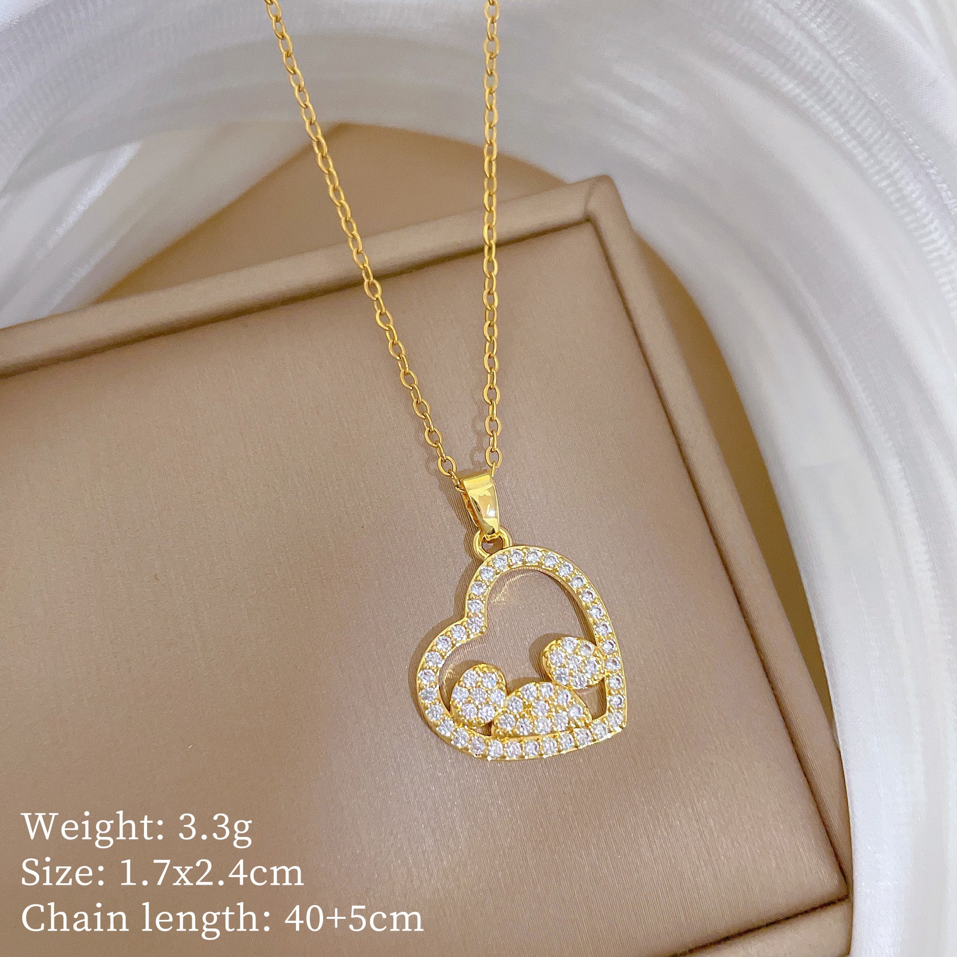 Copper Micro-Inlaid Heart Fashion Gorgeous Full Diamond Necklace Women’S Versatile Clavicle Chain Titanium Steel