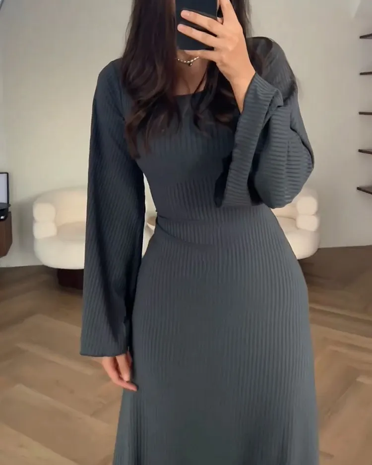 Knit Long Evening Dress with Tie Detail