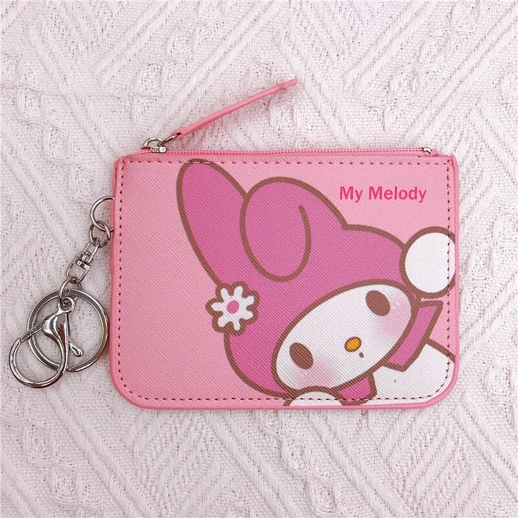 New Sanrio Hellokitty Cinnamon Roll Mymelody Kuromi Kawaii Coin Purse Work Card Set Cartoon Bus Card Campus Card Wallet Keychain