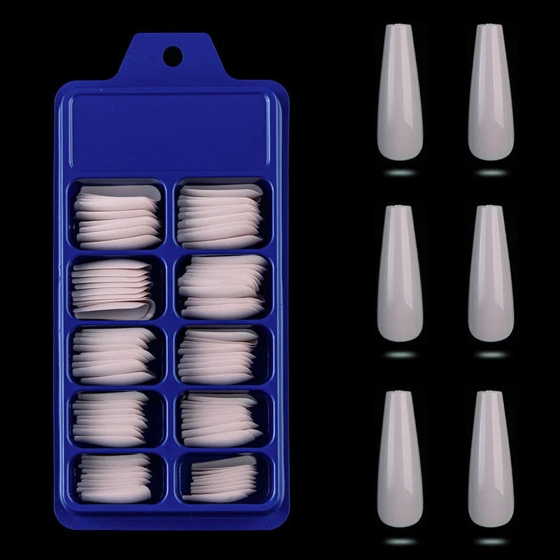 100 Pieces Long Press Fake Nails Full Acrylic Pressed Fake Nail Cover Reusable Full Coverage Nail Tips Manicure Tool CL05