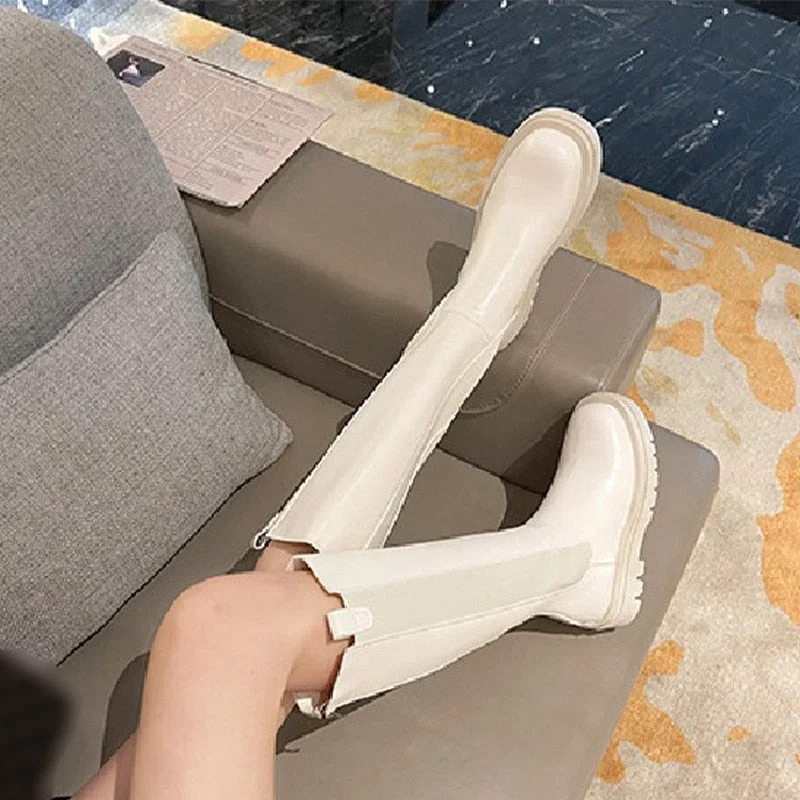 High Boots Women Zipper Leather Shoes 2021 Autumn Thick Bottom Platform Ladies Knee High Boots Elegant Fashion Female Footwear