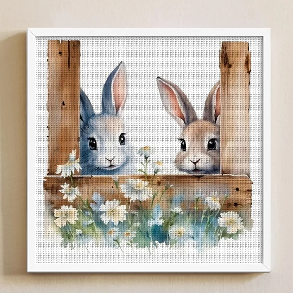 DIY Stamped Cross Stitch 11CT Full Embroidery 50*50cm - Flowers And Rabbits