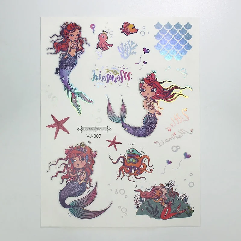 water tattoos for kids cartoon silver gold tattoo sticker sea mermaid temporary tattoos children girls hand tattoo finger decal