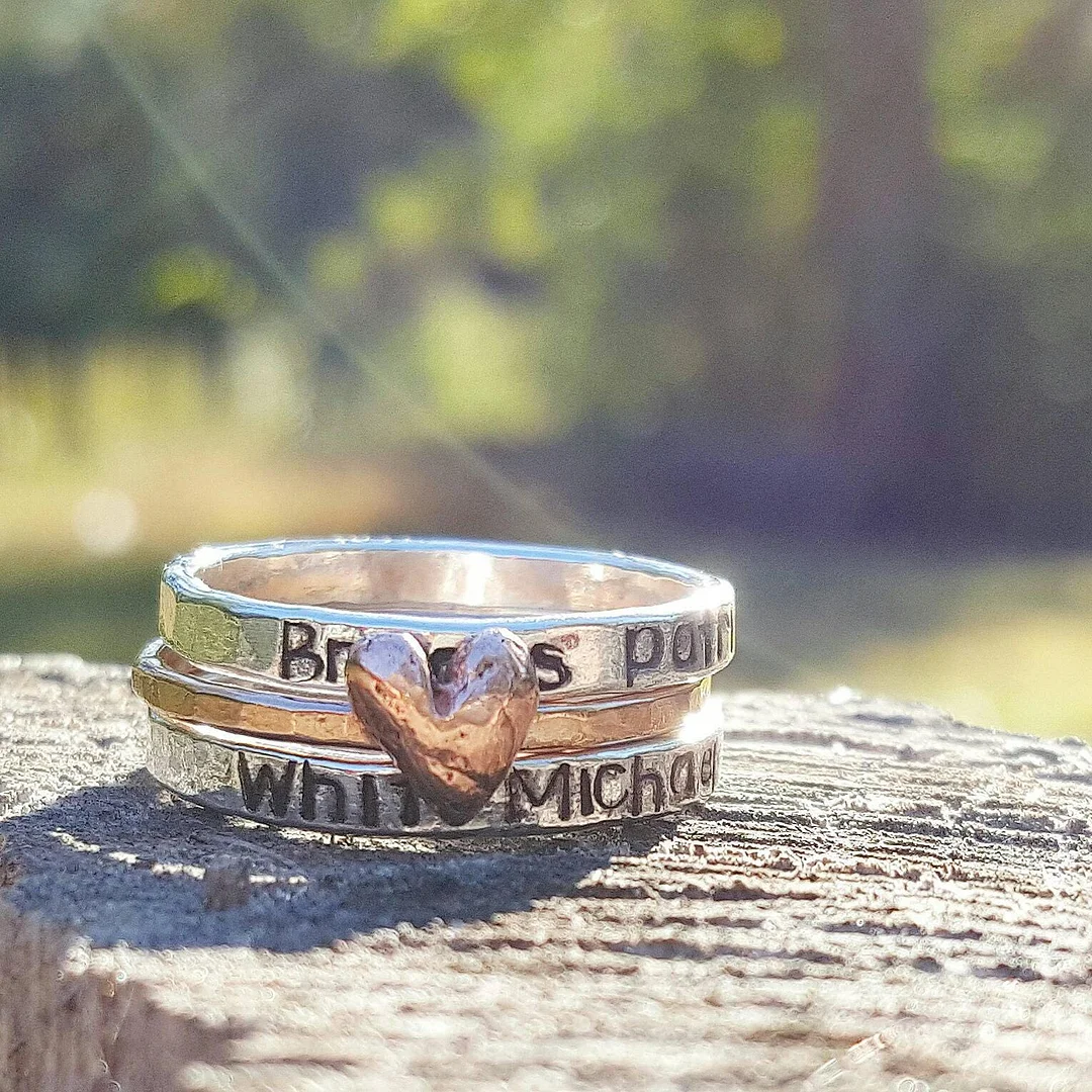 Personalized Mothers Ring, Hand Stamped Ring, Sterling Silver, Rose gold, Anniversary Ring Gift Stacking Ring Set, Gift for Mom, Girlfriend, Friend