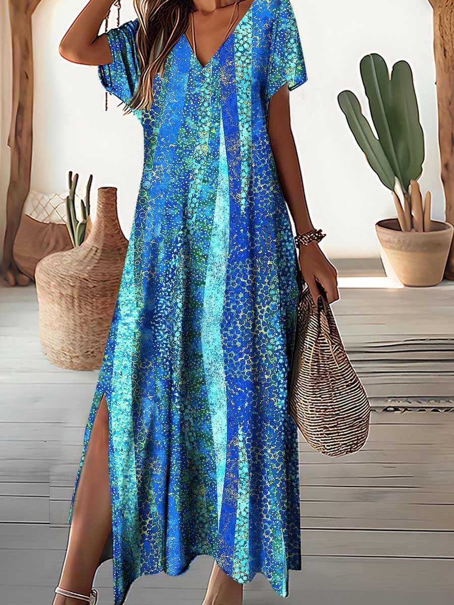Women's V-neck Gradient Pattern Seaside Resort Dress