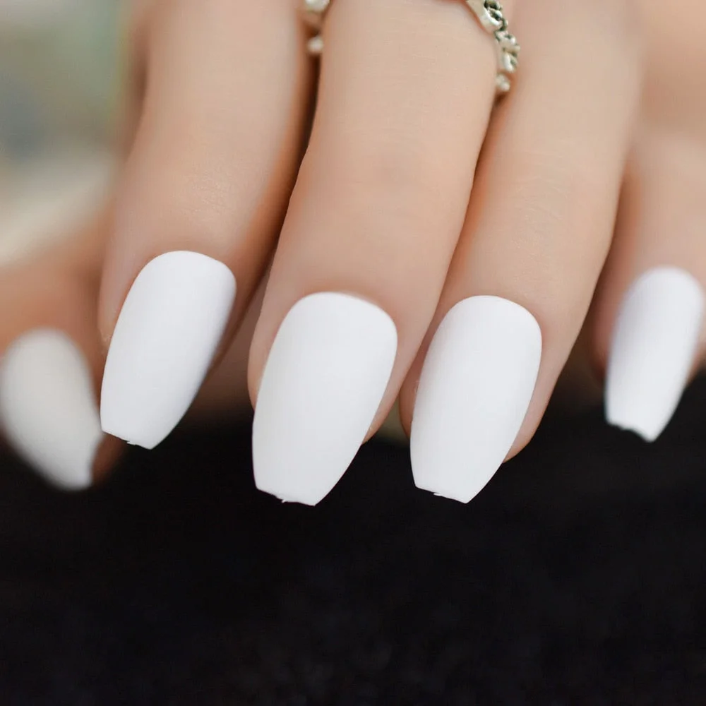 Pink Nude White French Ballerina Coffin False Nails Gradient Natural