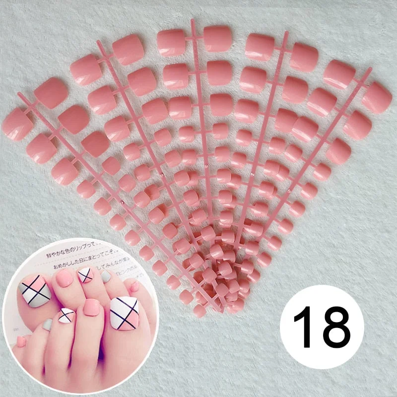 Mixed 5 Colors full cover false nails short foot fake nails Candy Color 24pcs/set press on nails foot toe french nail art tips-Nail Inspo