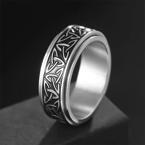Nordic Celtic Knot Silver Stainless Steel Spin Anxiety Ring