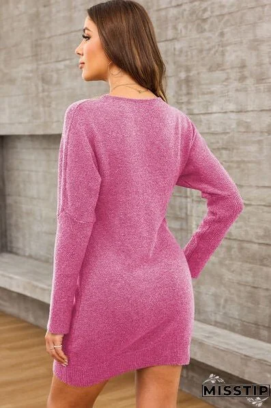 V-Neck Long Sleeve Mini Sweater Dress