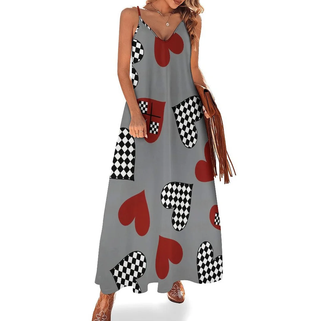 Style & Comfort for Mature Women Plus Size Printed Sling Casual Women Maxi Dress in Pattern Heart, Love, Valentine's Day