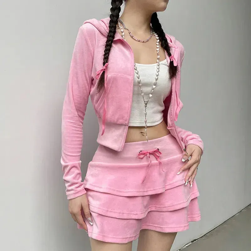 Brownm Aesthetic Skirt & Hoodie Two Piece Set