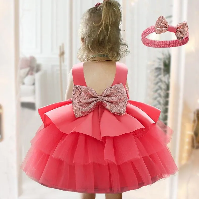 2021 Summer Toddler Baptism Dress Evening 1st Birthday Dress For Baby Girl Clothes Bow Princess Dresses Party Lace Cake Dress