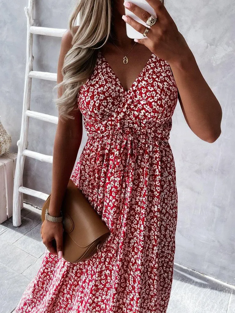 Glamorous Red Print Sleeveless Maxi Dress-vocosishoes