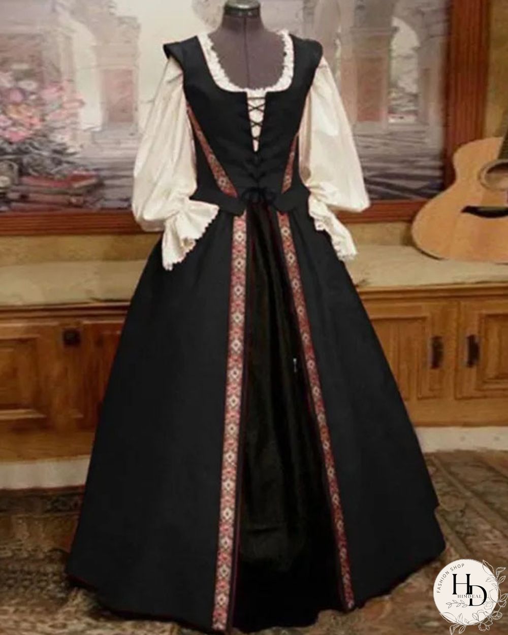 Halloween Square Neck Waisted Big Swing Dress