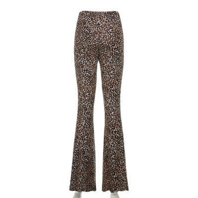 Punk Vintage Brown Leopard Y2K Joggers Women High Waist Flare Pants Double Layer Mesh Egirl Aesthetic Trousers Female Sweatpants