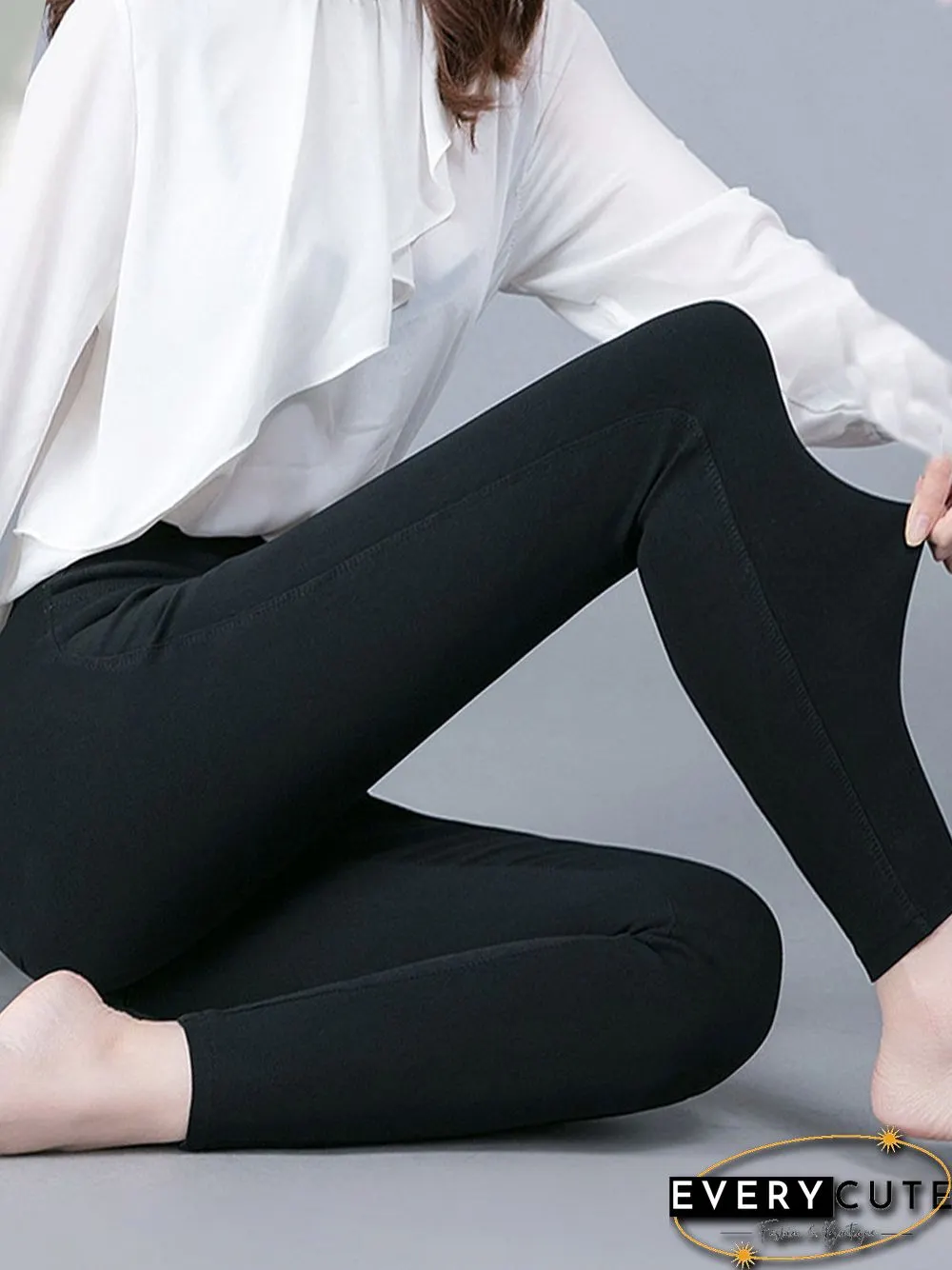 Causal plain autumn jersey mid waist standard slim fit pants long regular size legging