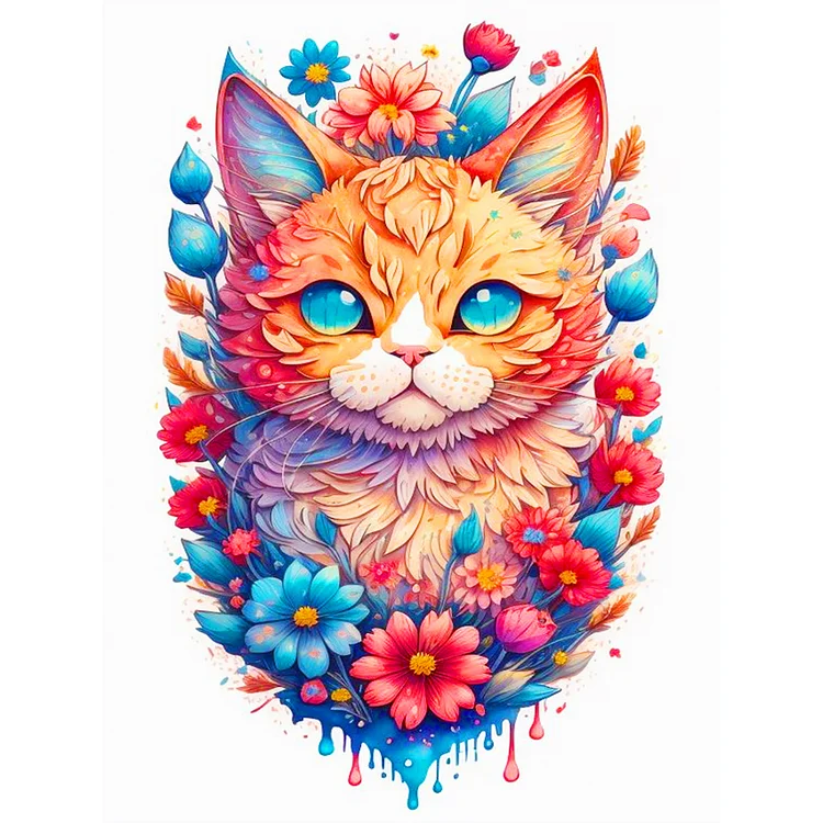 Flowers And A Confident Orange Cat 30*40CM(Canvas) Full Round Drill Diamond Painting gbfke