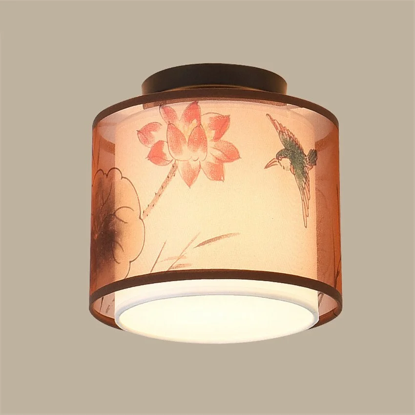 Chinese Vintage LED Ceiling Lamp Rectangular Kitchen Ceiling Lights Fabric Plafondlamp Living Room Light Lustre Decor Lighting