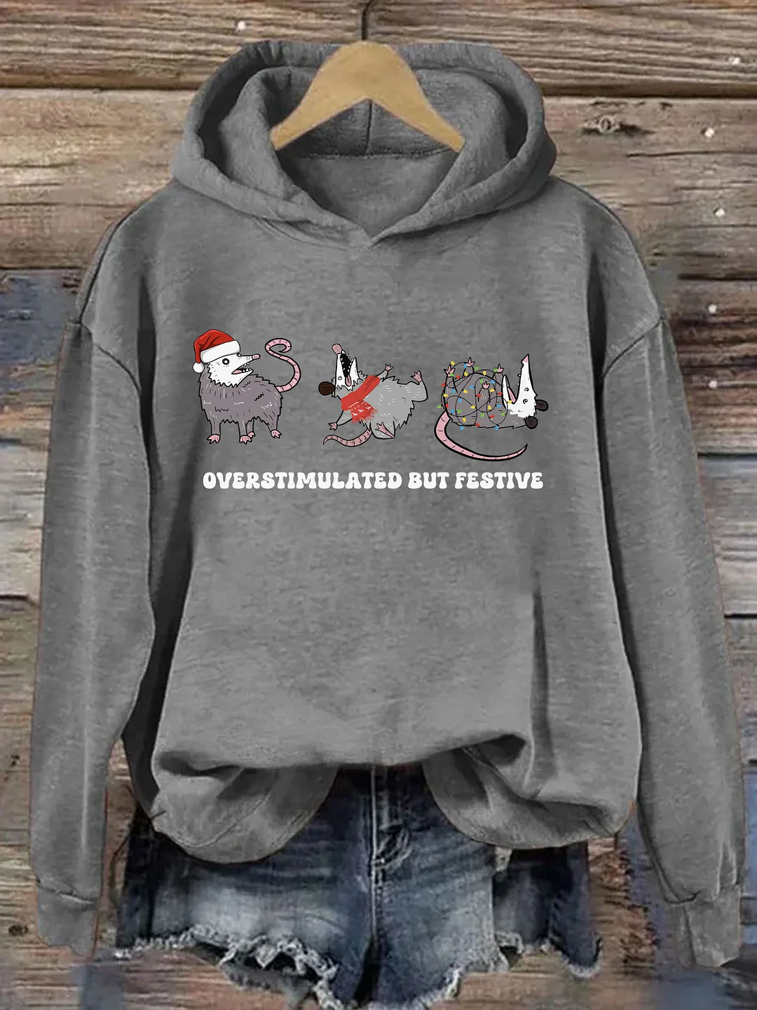 Overstimulated But Festive Possum Christmas Hoodie