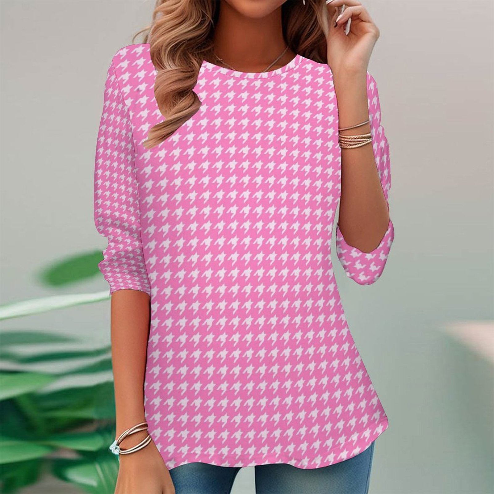 Women Long Sleeve V-neck Graphic Floral Printed Top
