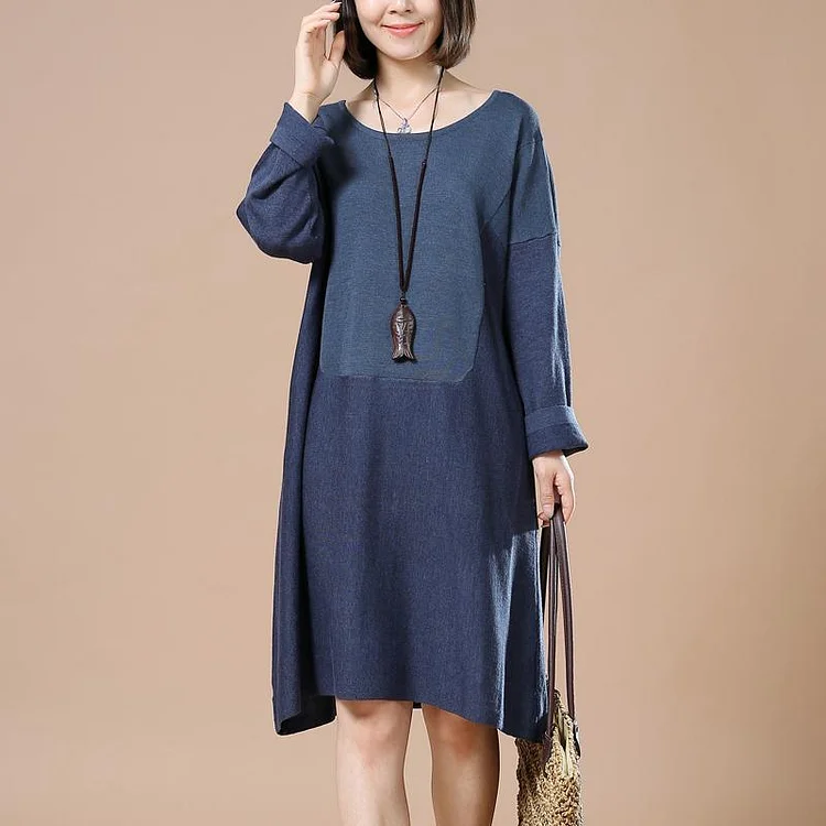 Blue oversized pullover sweater dresses unique design