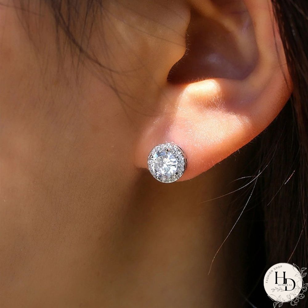Sparkling Sterling Silver Diamond Stud Earrings for Women Bridal Wedding Engagement Gifts