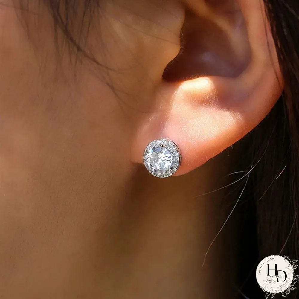 Sparkling Sterling Silver Diamond Stud Earrings for Women Bridal Wedding Engagement Gifts
