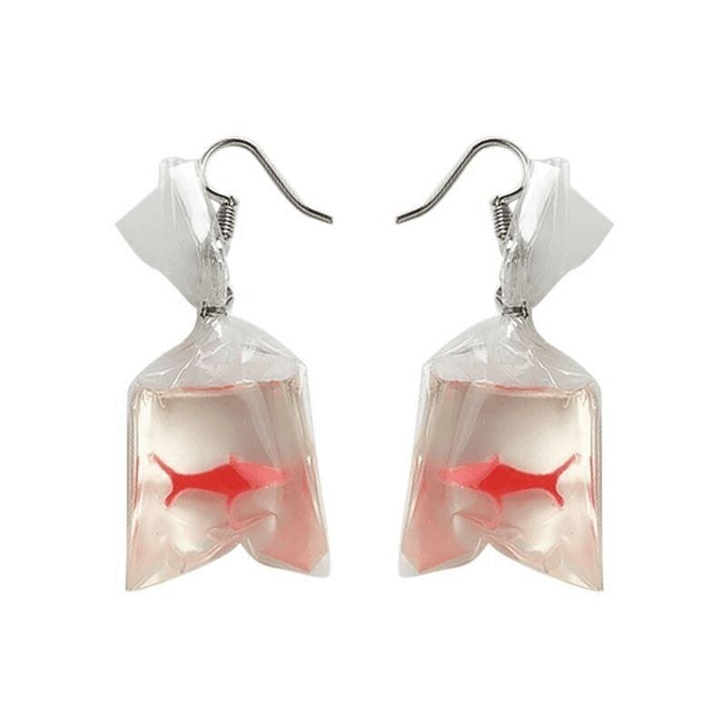 UsmallLifes King Funny Cartoons Goldfish Water Bags Dangle Earring Charm Resin Earrings Women Fashion Accessories Jewelry Gifts US Mall Lifes