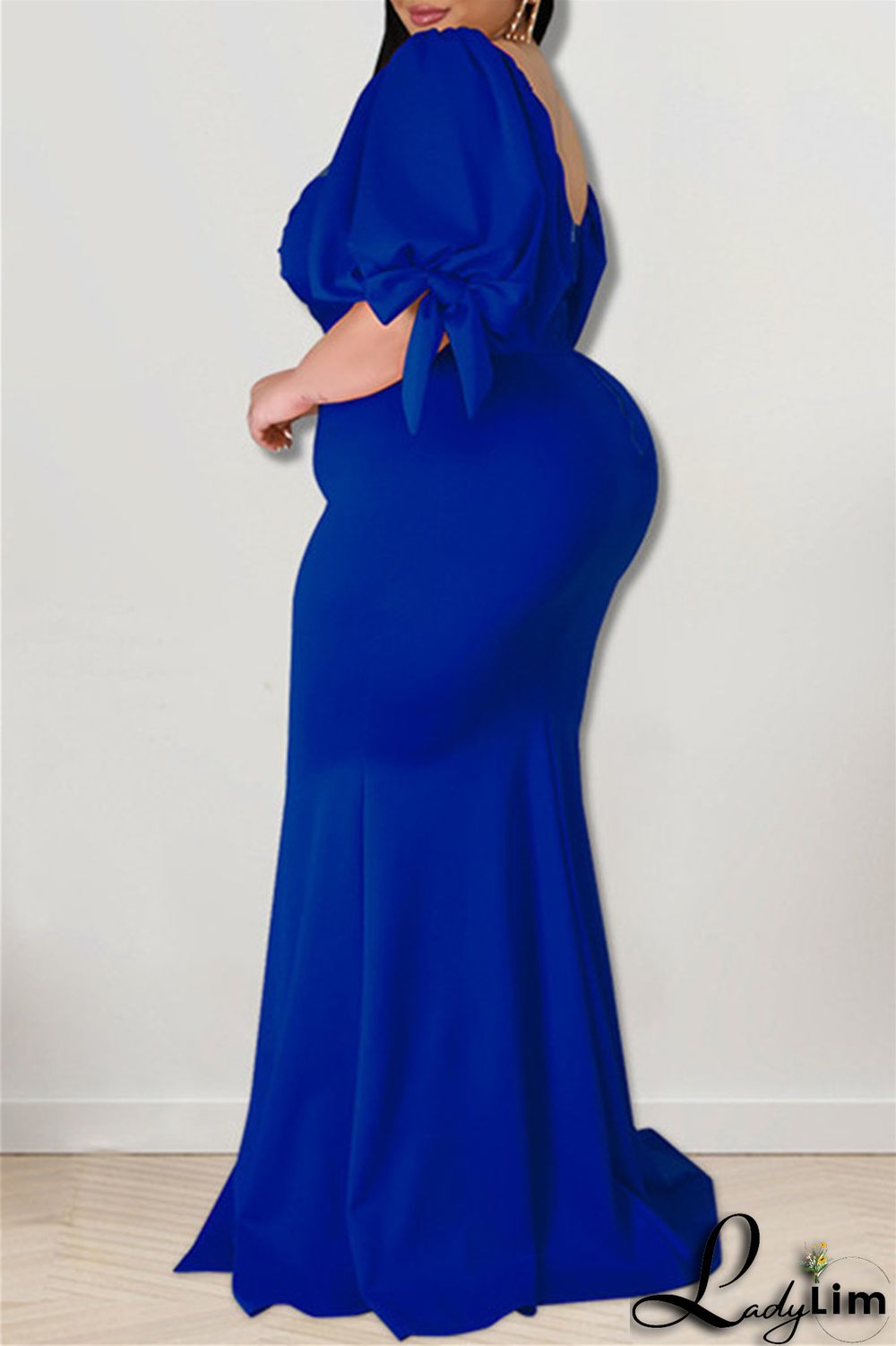 Pink Fashion Sexy Plus Size Solid Backless Slit Square Collar Evening Dress