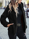  Solid Zip Up Hooded Coat, Casual Long Sleeve Coat For Fall & Winter, Women's Clothing