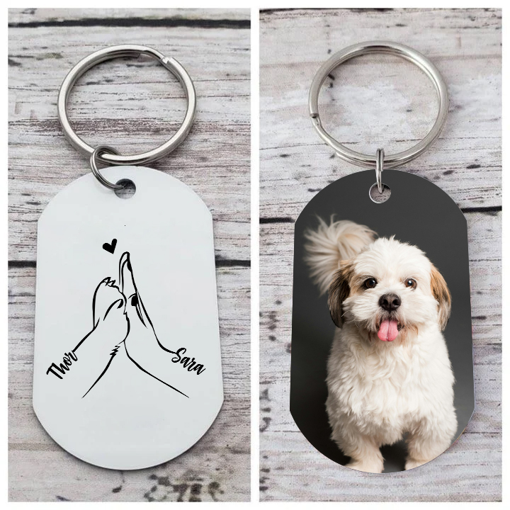 Personalised 2 Names & 1 Photo Keychain Custom Dog/Cat Paw Keychain Gift for Pet Lovers-Jessemade AU