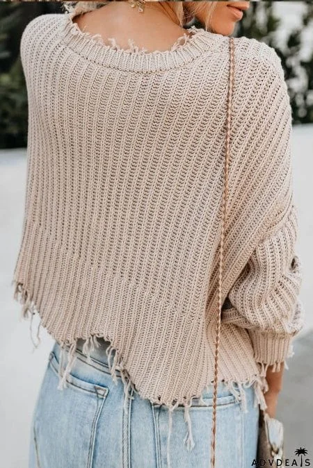 Apricot Tainted Love Cotton Distressed Sweater