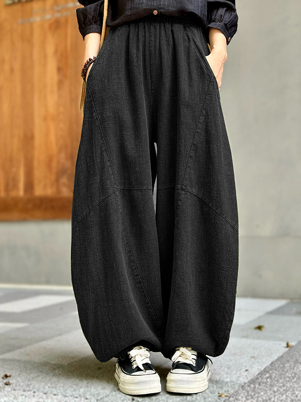 Drawstring Waist Solid Color Loose Wide Leg Pants