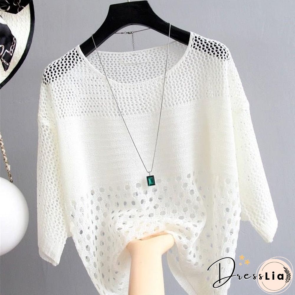 Spring And Summer New Ice Silk Knitted Vest Top White Shirt Hollow Out Thin Bottoming Sling Streetwear Womens Clothing 13686
