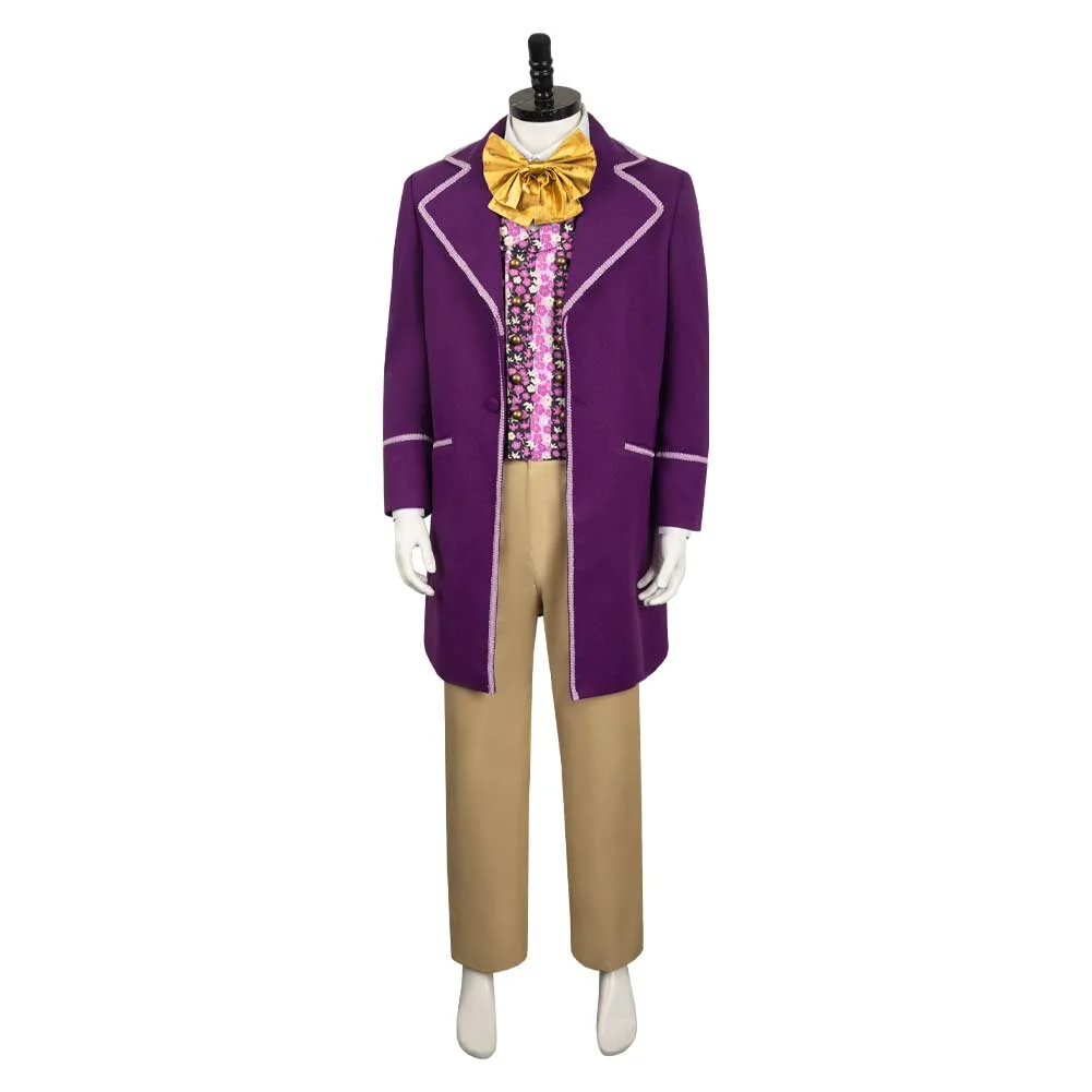 Movie Wonka (2023) Charlie And The Chocolate Factory Willy Wonka Purple Set Outfits Cosplay Costume Halloween Carnival Suit