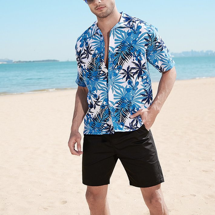 Men's Hawaiian Resort Print Short Sleeve Shirt Beach Top