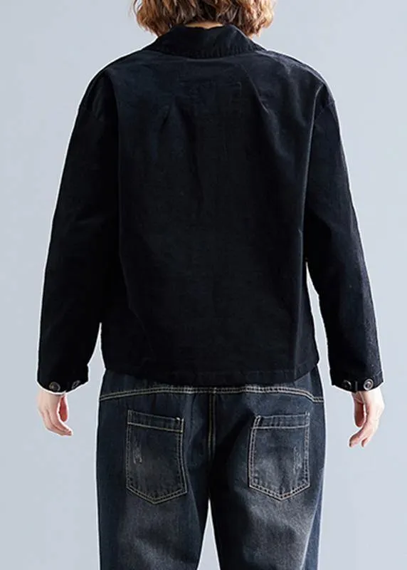 French lapel collar cotton clothes Fabrics black shirts fall