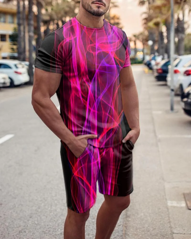 Men's Pink Abstract Printed Sports Shorts Suit