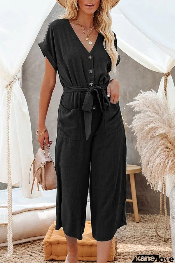 Nayla Linen Blend Button Pocketed Jumpsuit