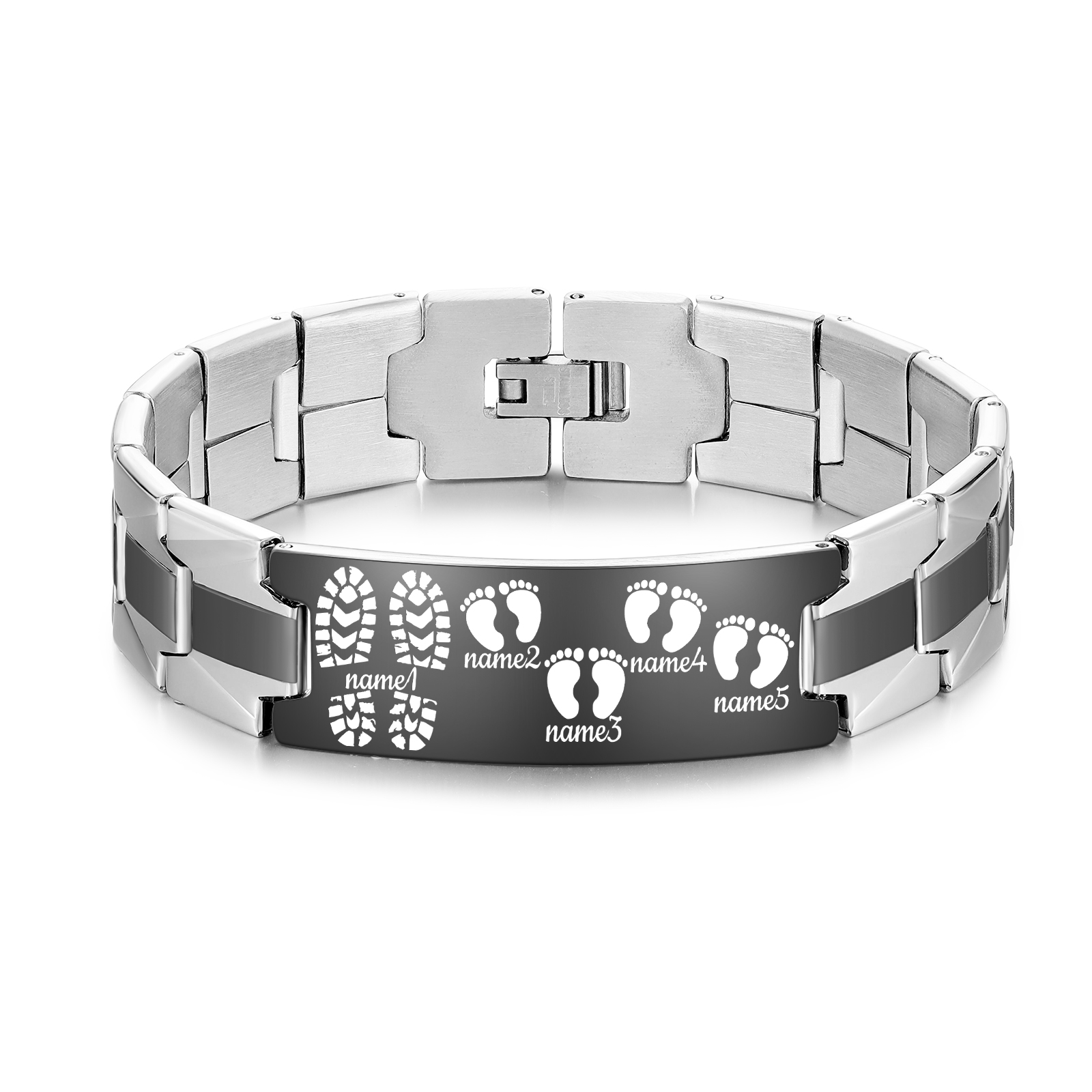 Personalized Baby Feet Family Bracelet Engrave 5 Names Mens ID Bar Bangle Bracelet For Father