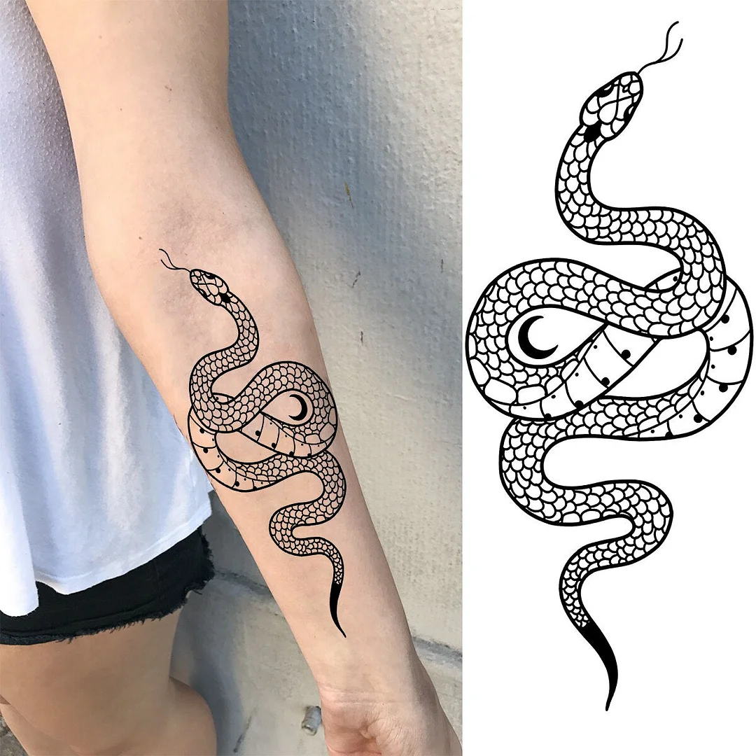 Realistic Snake Unique Forearm Temporary Tattoos For Men Adult Serpent Moon Fake Tattoo Waterproof Body Art Painting Tatoo Paper
