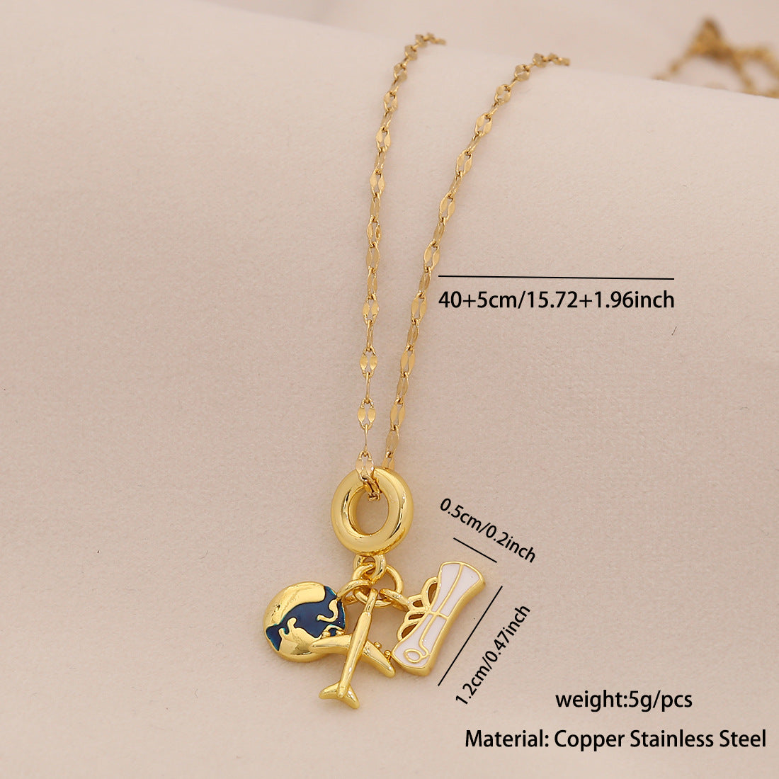 Dripping Oil Earth Airplane Suitcase Pendant Necklace Retro Color Preserving Accessories N1509