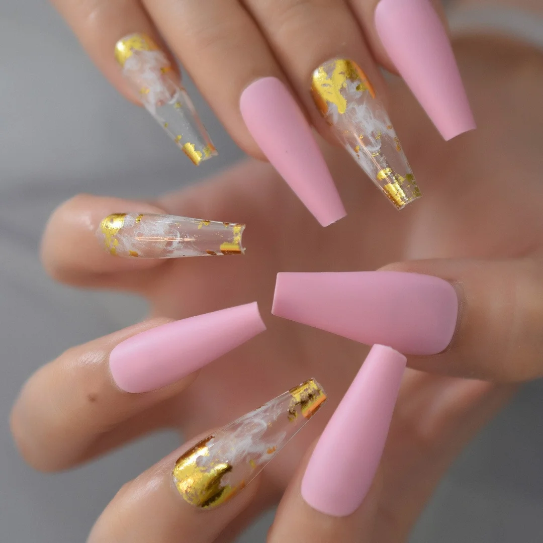 Glossy Nail Tips With 6pcs Foil Press On Nails 2021 Coffin Fingernails Extra Long Manicure With Design Supplies For Professional-Nail Inspo